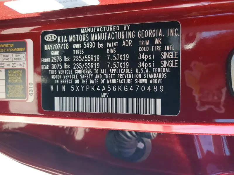 2019 KIA SORENTO SX V6  