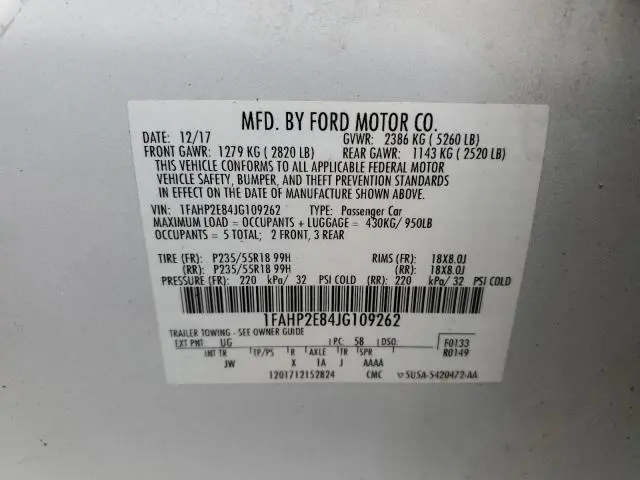 2018 FORD TAURUS SEL  