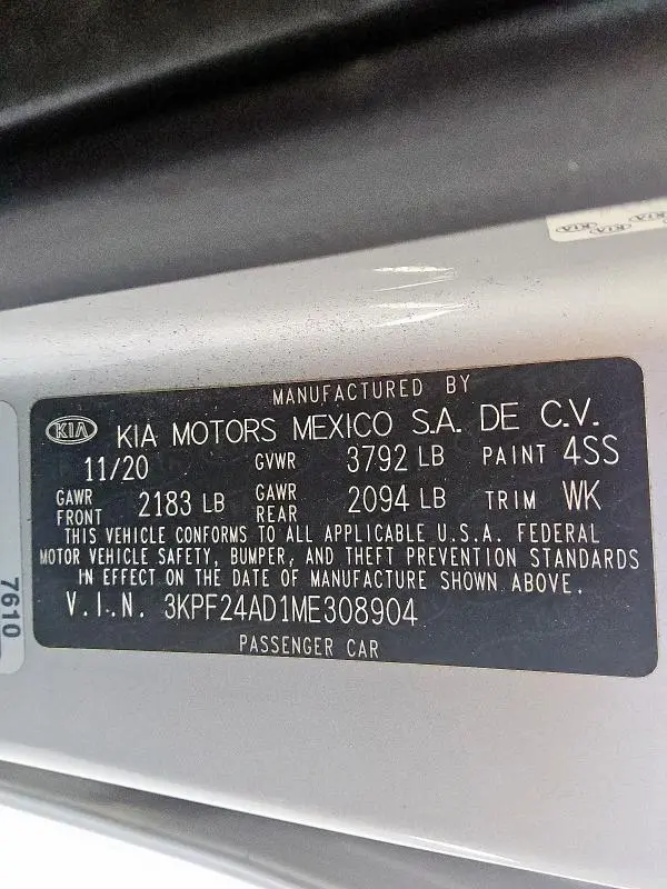 2021 KIA FORTE FE  