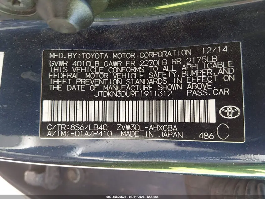 2015 TOYOTA PRIUS FOUR