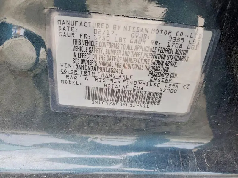 2017 NISSAN VERSA 1.6 S  
