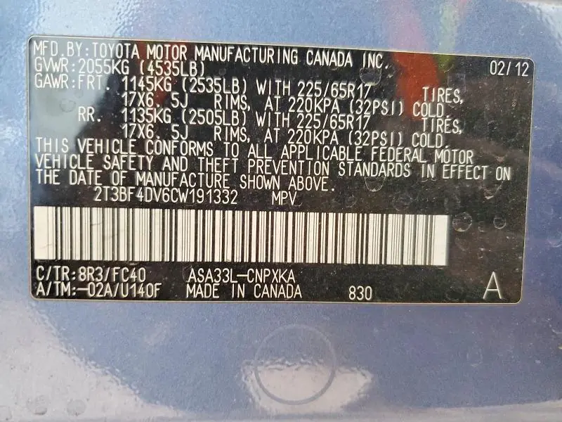 2012 TOYOTA RAV4 BASE  