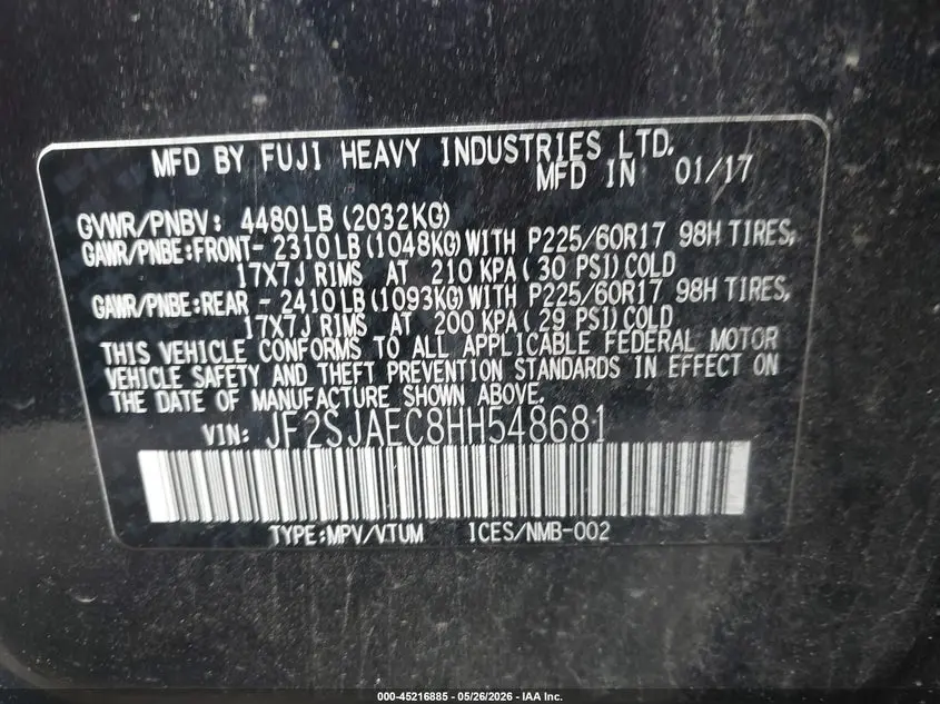 2017 SUBARU FORESTER 2.5I PREMIUM