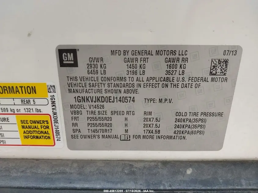 2014 CHEVROLET TRAVERSE LTZ