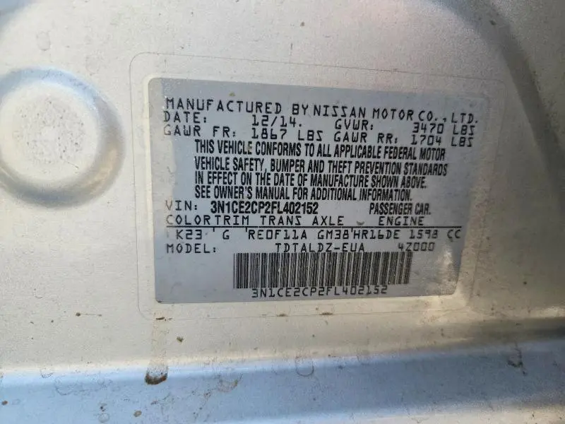 2015 NISSAN VERSA NOTE S  