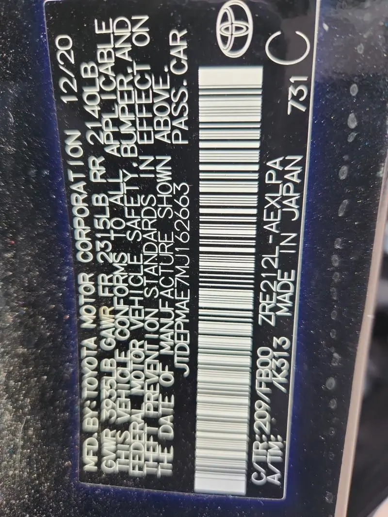 2021 TOYOTA COROLLA LE