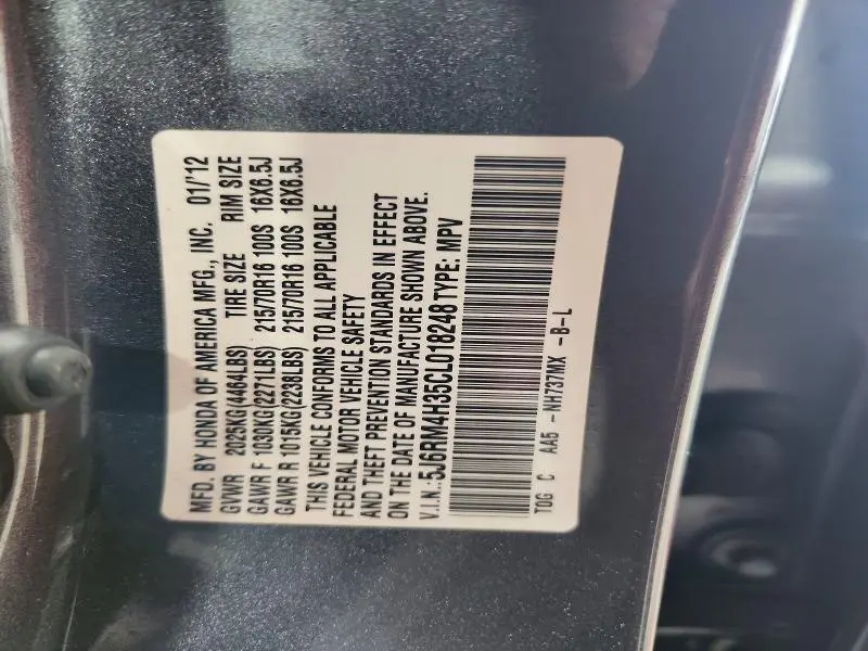 2012 HONDA CR-V LX  