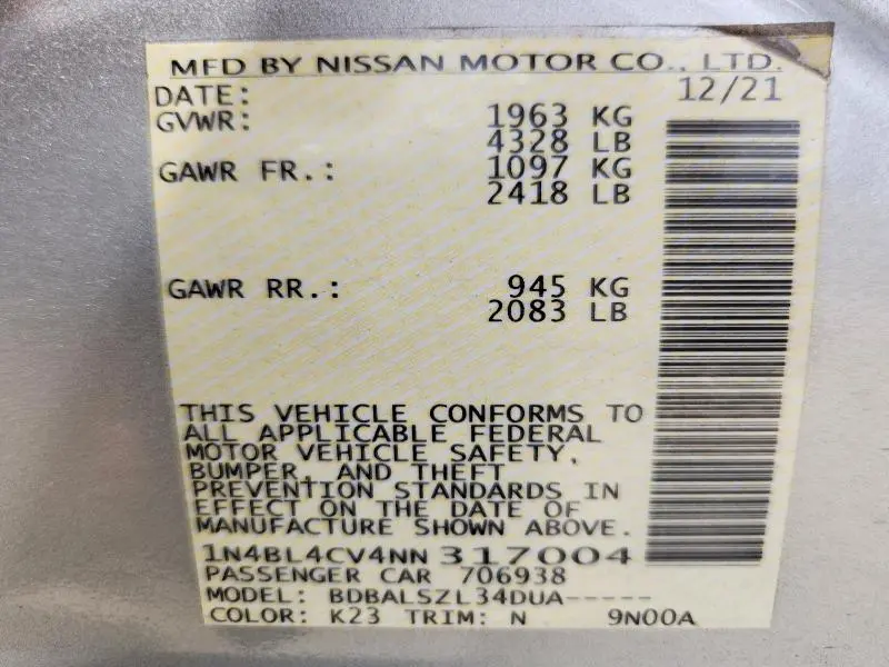 2022 NISSAN ALTIMA SR  