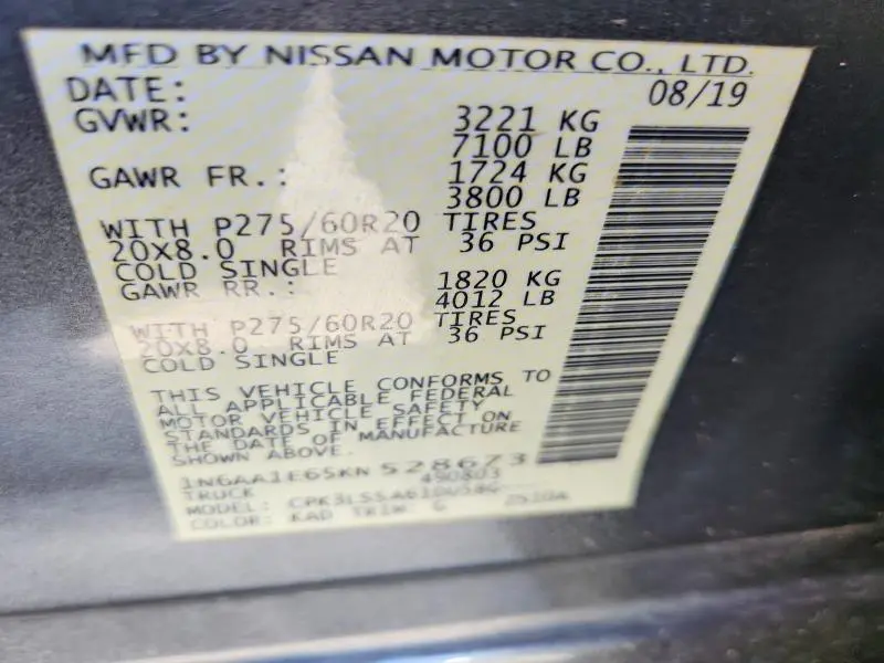2019 NISSAN TITAN SV  