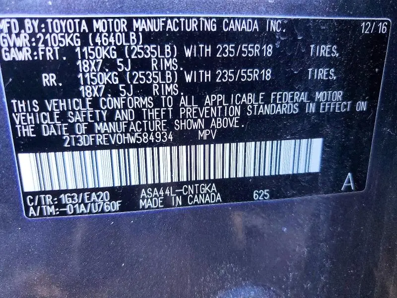 2017 TOYOTA RAV4 PLATINUM  