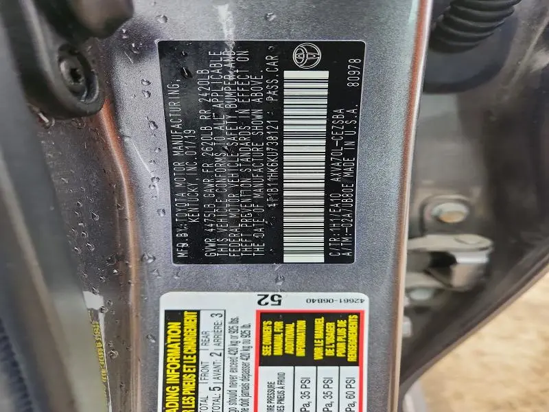 2019 TOYOTA CAMRY L   