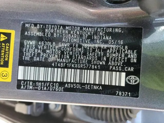 2016 TOYOTA CAMRY LE  