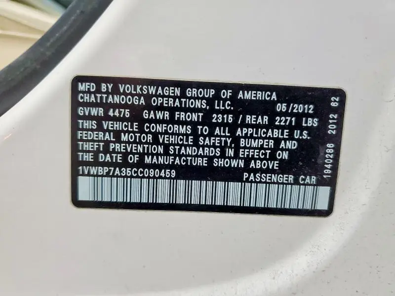 2012 VOLKSWAGEN PASSAT SE  