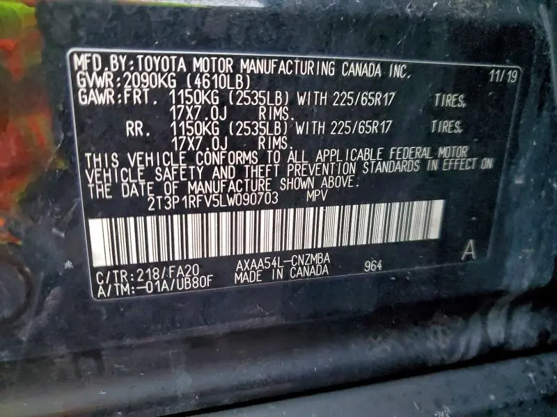 2020 TOYOTA RAV4 XLE  