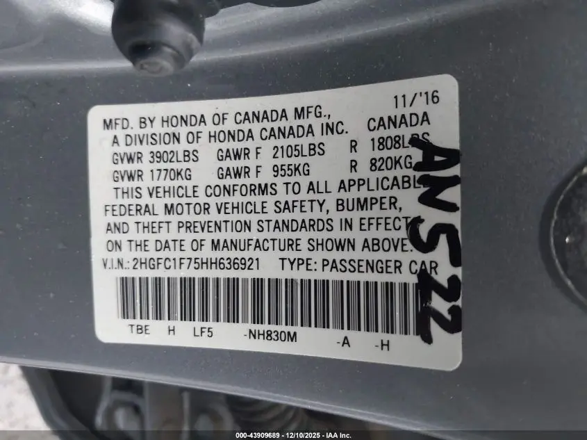 2017 HONDA CIVIC EX-L