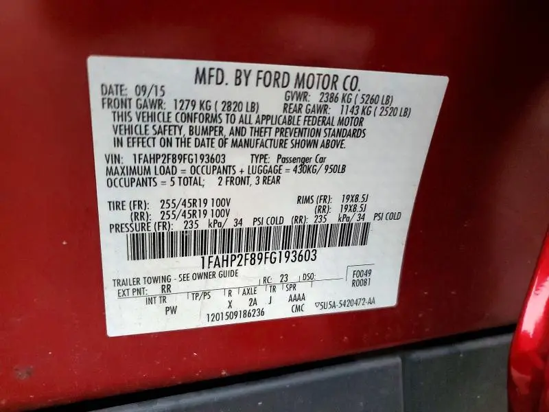 2015 FORD TAURUS LIMITED  