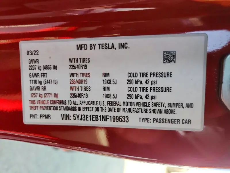 2022 TESLA MODEL 3   
