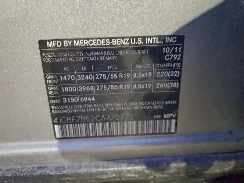 2012 MERCEDES-BENZ GL 450 4MATIC  