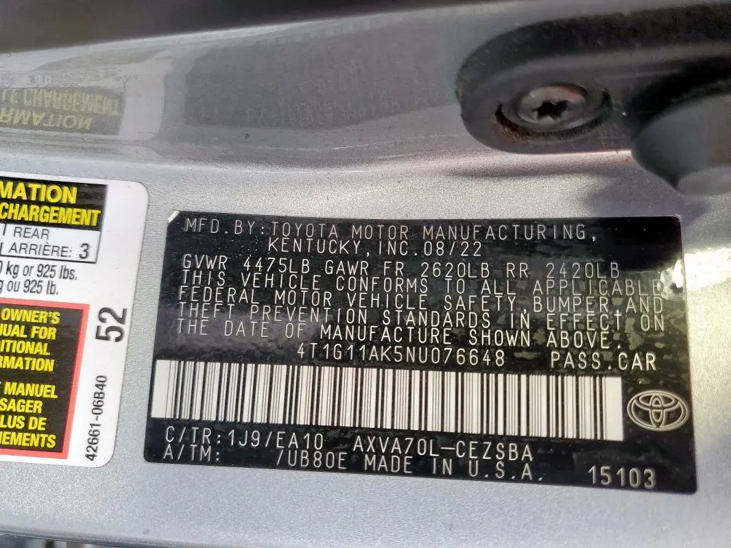 2022 TOYOTA CAMRY SE  