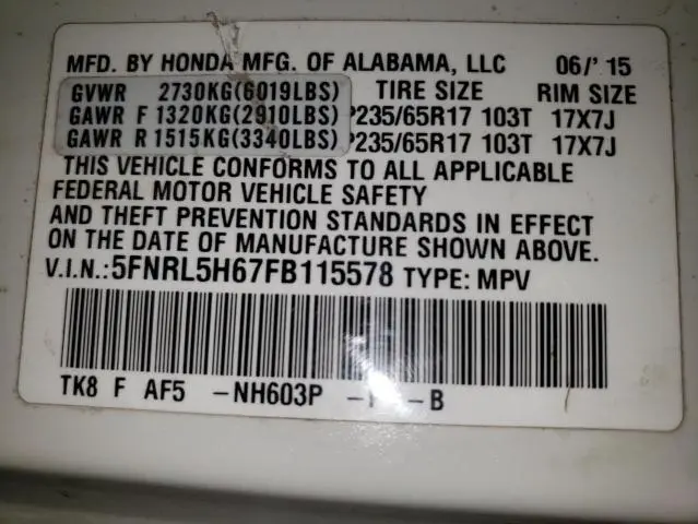 2015 HONDA ODYSSEY EXL  