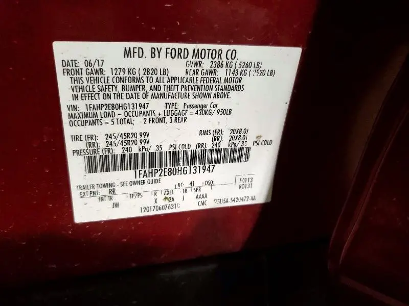 2017 FORD TAURUS SEL  