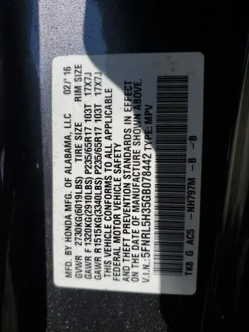 2016 HONDA ODYSSEY SE  