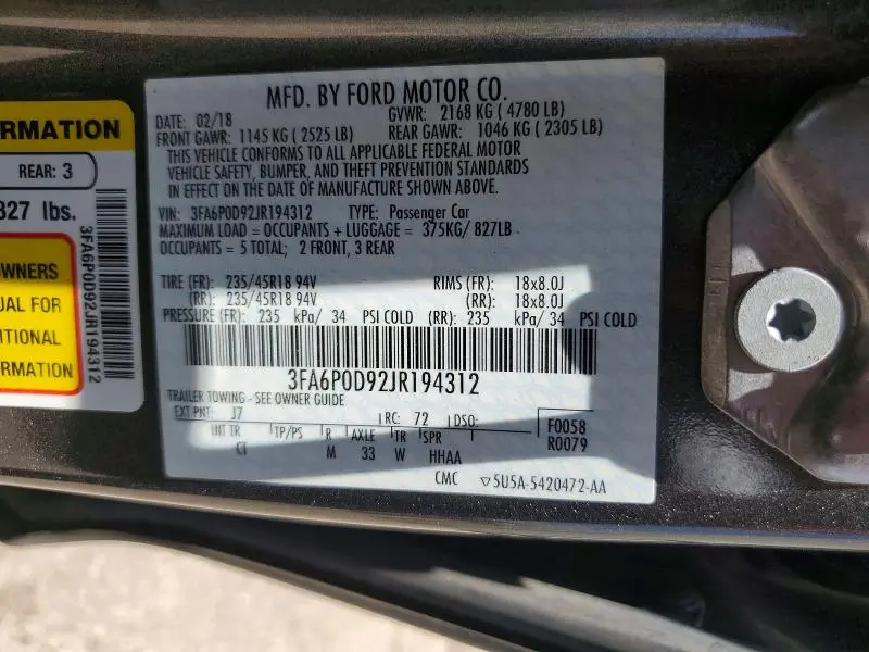 2018 FORD FUSION TITANIUM/PLATINUM  