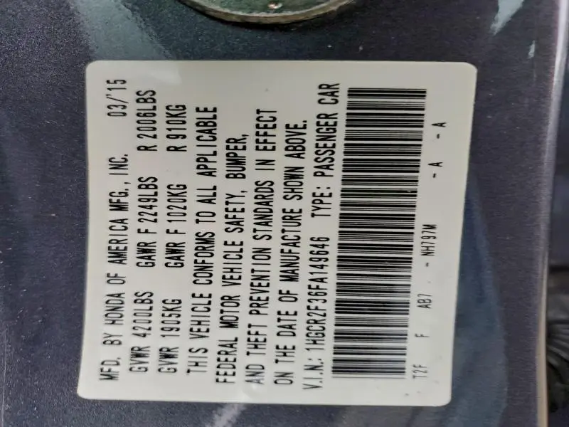 2015 HONDA ACCORD LX  