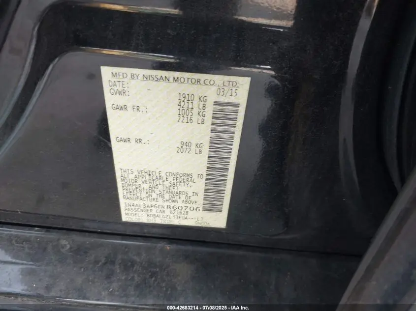 2015 NISSAN ALTIMA 2.5 S
