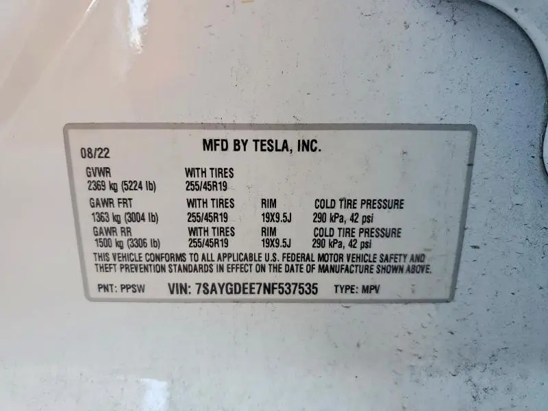 2022 TESLA MODEL Y   