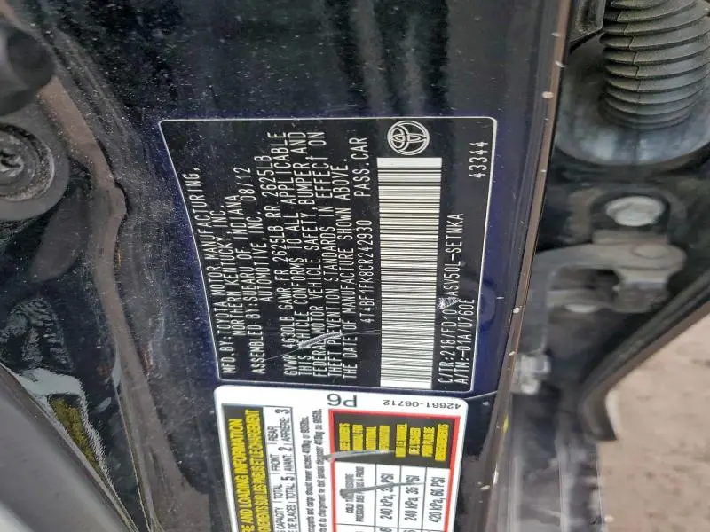 2012 TOYOTA CAMRY BASE  