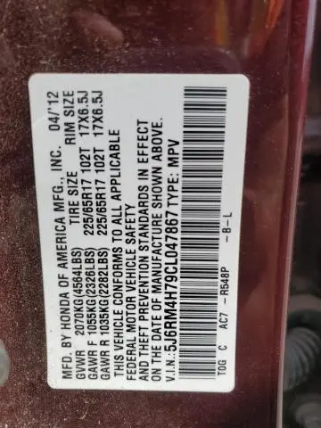 2012 HONDA CR-V EXL  