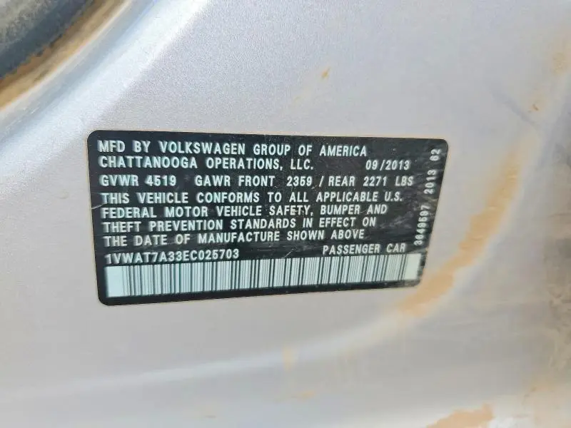 2014 VOLKSWAGEN PASSAT S  