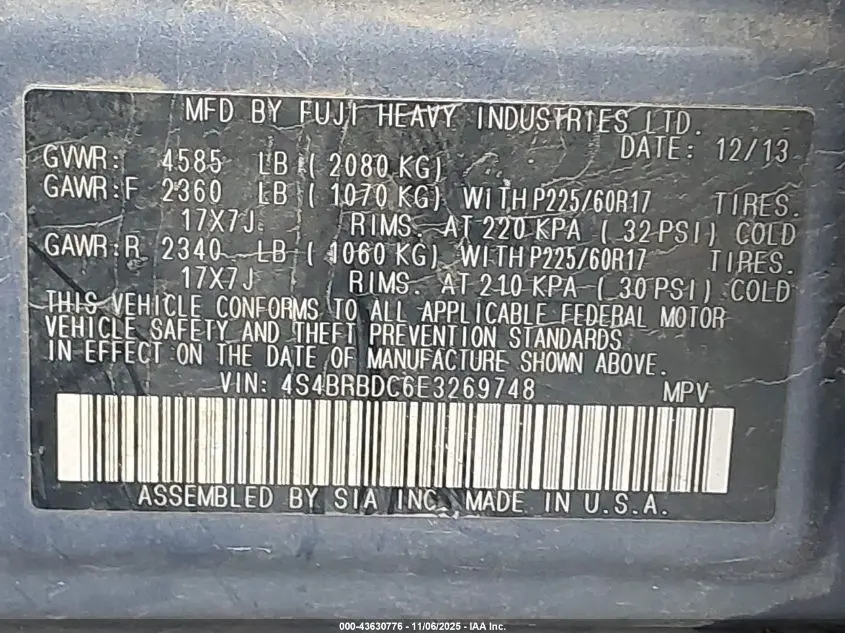 2014 SUBARU OUTBACK 2.5I PREMIUM