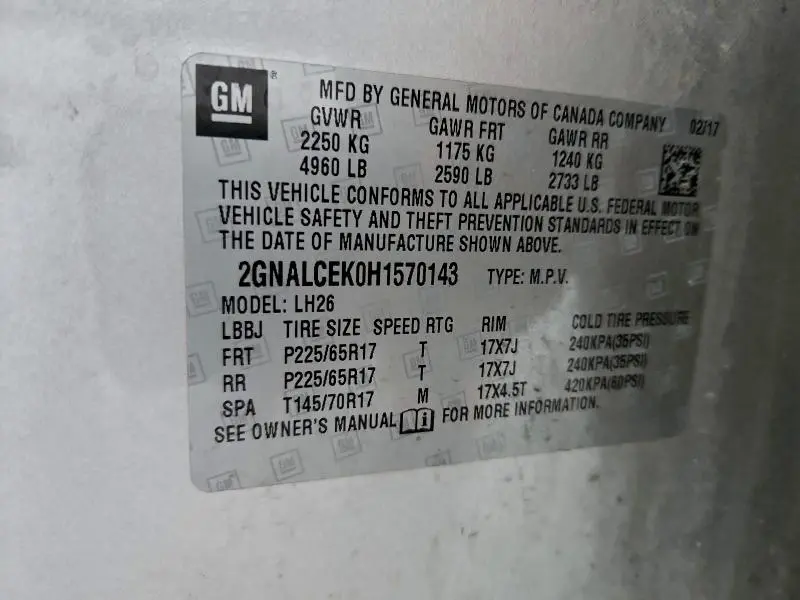 2017 CHEVROLET EQUINOX LT  