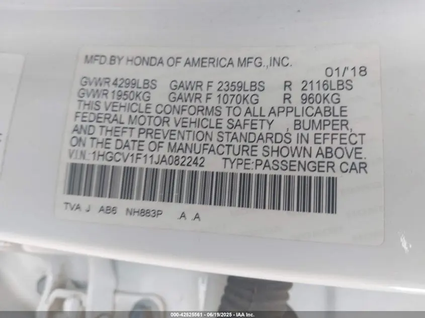 2018 HONDA ACCORD LX