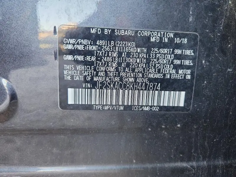 2019 SUBARU FORESTER   