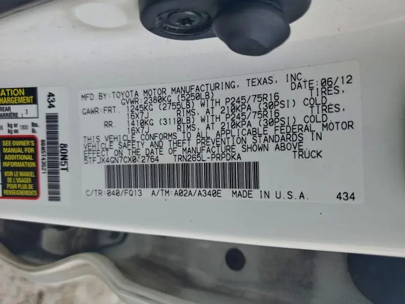 2012 TOYOTA TACOMA DOUBLE CAB  