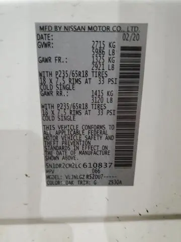 2020 NISSAN PATHFINDER SL  