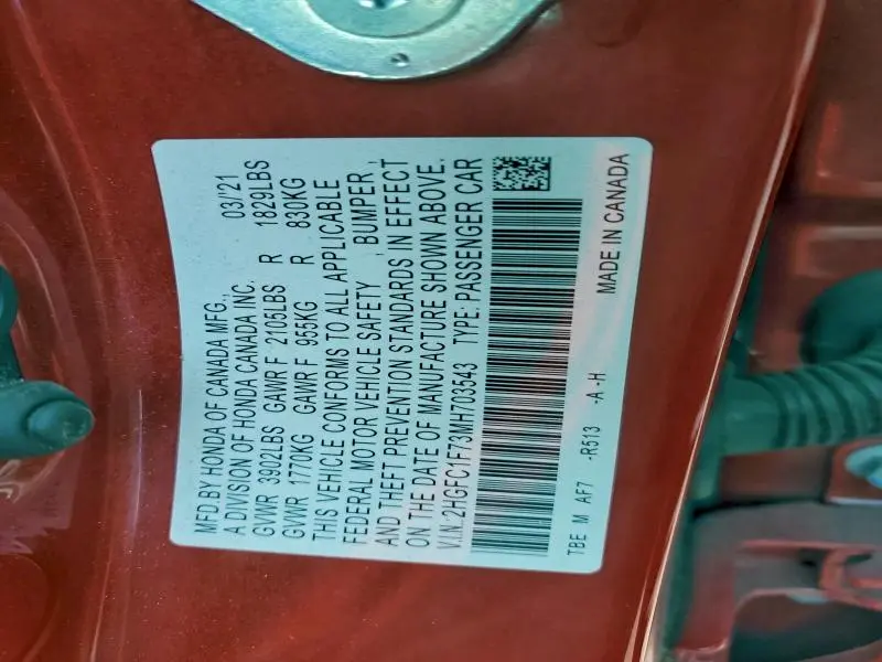 2021 HONDA CIVIC EXL  