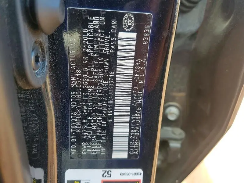 2018 TOYOTA CAMRY SE  