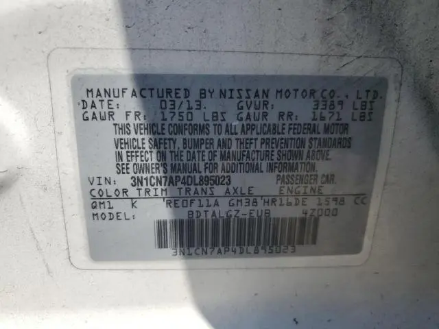 2013 NISSAN VERSA S  