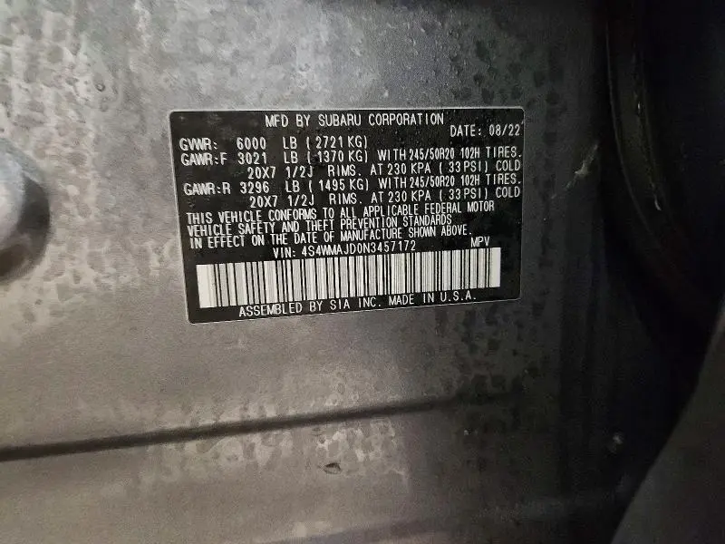 2022 SUBARU ASCENT ONYX EDITION  