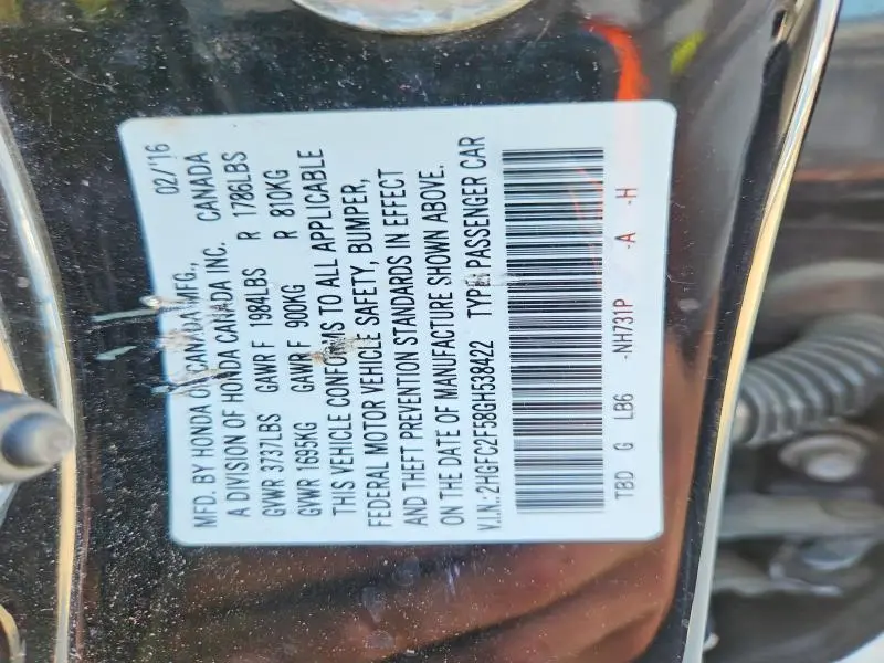 2016 HONDA CIVIC LX  