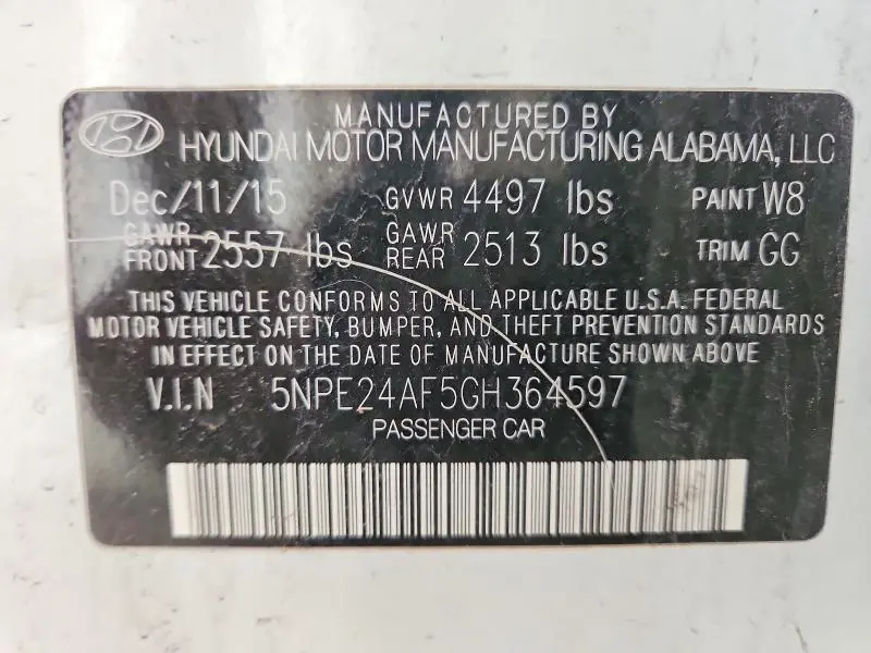 2016 HYUNDAI SONATA SE  