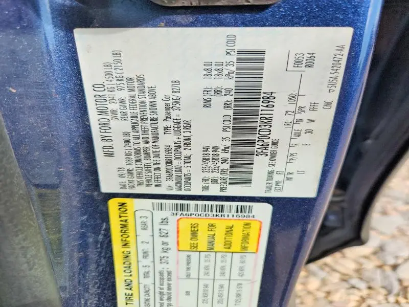 2019 FORD FUSION SEL  