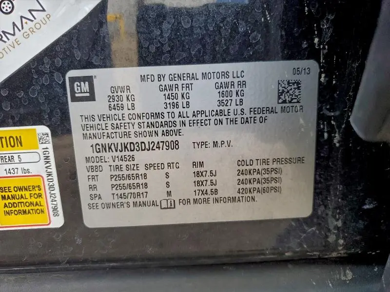 2013 CHEVROLET TRAVERSE LT  