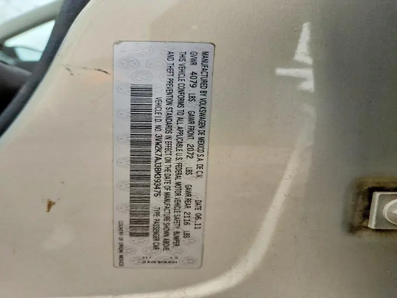 2011 VOLKSWAGEN JETTA BASE  