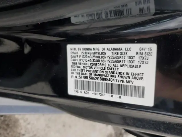 2016 HONDA ODYSSEY EXL  