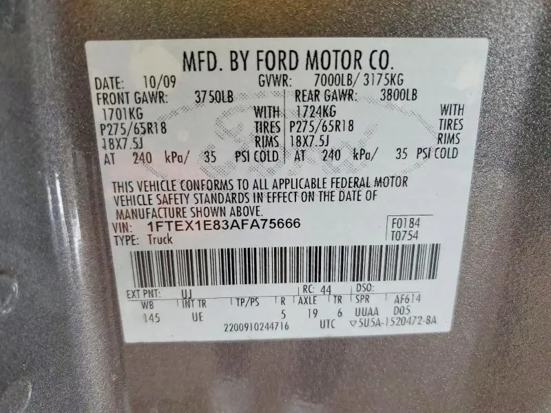 2010 FORD F150 SUPER CAB  